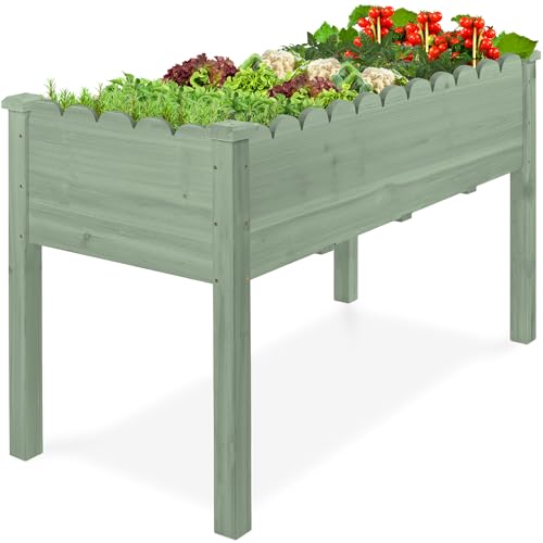 Best Choice Products Raised Garden Bed, Scalloped Design, Elevated Wood Planter Box Stand for Backyard, Patio, Balcony with Bed Liner, 48 x 24 x 30 Inches, 200 Pound Capacity - Sage - color: Sage, size: Scalloped Trim 48" Length