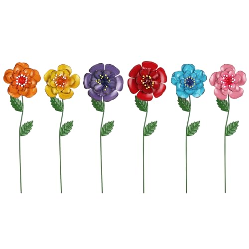 hogardeck Garden Decor for Outside, Set of 6 Metal Flowers Decorative Garden Stakes for Spring Decor, Yard Art Garden Decorations for Outdoor Lawn Porch Pathway Patio (Multi-Color) - color: Multicolor