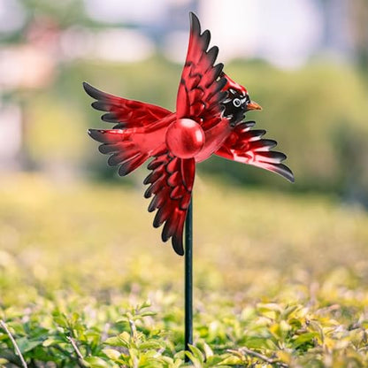 MUMTOP Cardinal Wind Spinner Outdoor, 2 Pack Metal Red Bird Garden Windmill