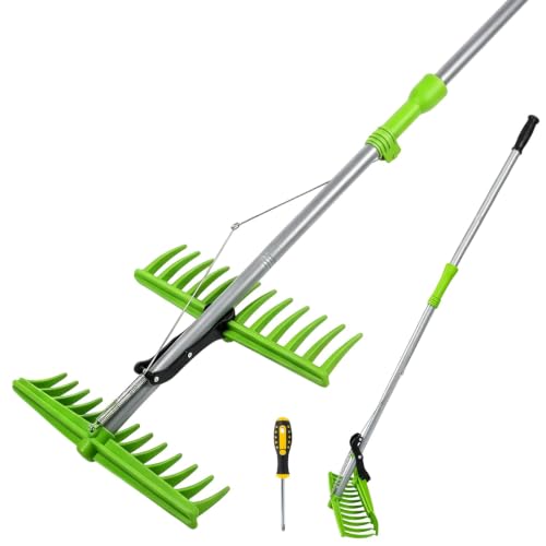 2 in 1 Leaf Rake Grabber, Lightweight Long Handle Adjustable Lawn Tool