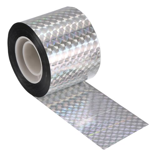 MECCANIXITY Bird Scare Tape,262 ft x 2 in PET Reflective Tape Ribbon Tape Laser Grid Double Sided Repelling Ribbon Keep Away Bird for Garden Farm Home,1 Roll - size: 262 ft x 2 in
