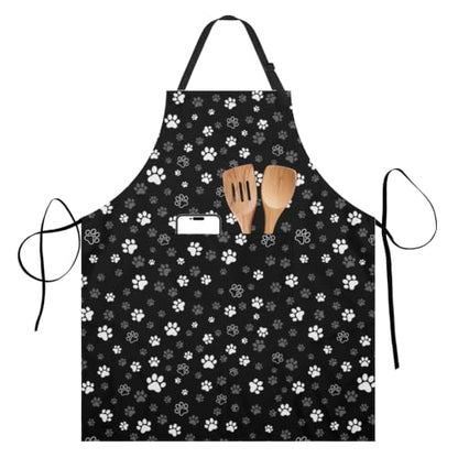 Art Apron with Pocket for Women Men - color: Black Paw Print