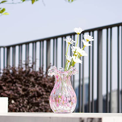QFkris Hand Blown Glass Vase, Modern Art Flower Vase with Pink Petal Decor - color: Pink Bubble