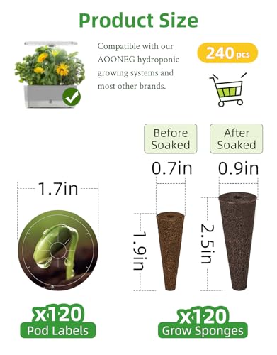 240pcs Hydroponics Seed Pod Kit: 120 Grow Sponges, 120 Pod Labels - Grow Anything Kit for Indoor Garden,Compatible with Hydroponics Growing System from All Brands(240pcs) - size: 240pcs