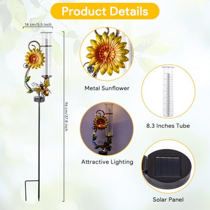 Stargarden Rain Gauge Outdoor, Solar Rain Gauge - color: Yellow Bee