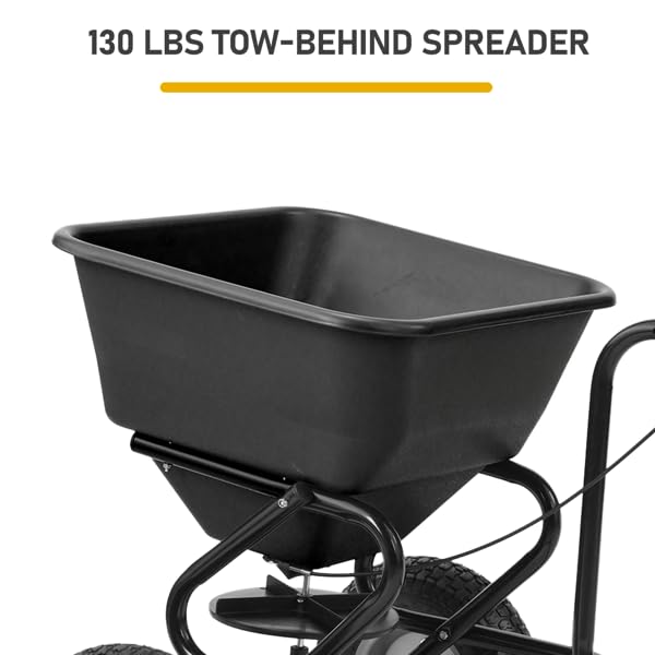 Tow Behind Broadcast Spreader, 110 lbs Capacity Tow/Push Lawn Spreader with 10 Adjustable Settings, for Seed, Fertilizer, Salt, Ice Melt, Garden & Lawn Care