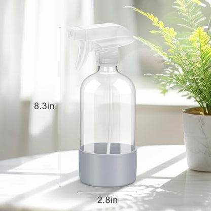 Glass Spray Bottles - 2 Pack 16 oz Clear Spray Bottles with Silicone Sleeve - color: Grey