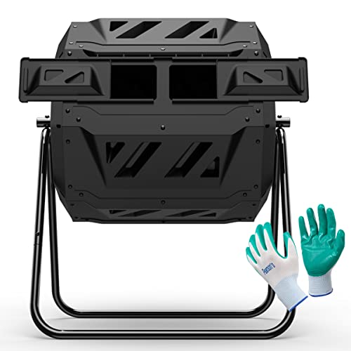 Compost Tumbler Bin Composter Dual Chamber 43 Gallon (Bundled with Pearson's Gardening Gloves) - color: Black