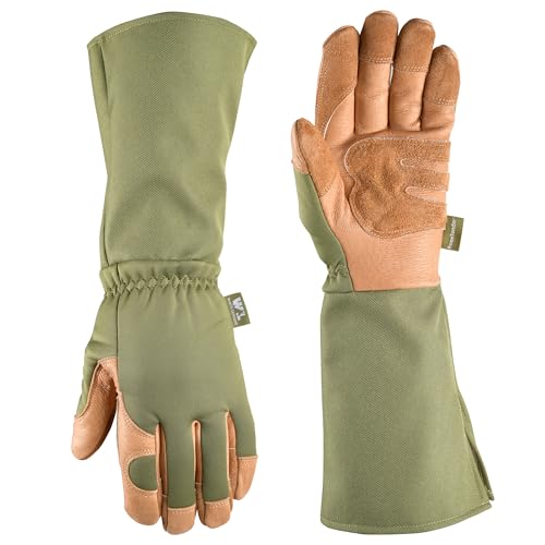 Wells Lamont Women's Leather Rose Pruning Gauntlet Gardening Gloves, Small - size: Small