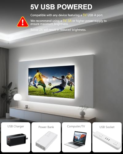 ALITOVE USB LED Strip Light 5V 6000K White COB LED Lights with Remote - color: 6000K Cold White, size: 16.4FT