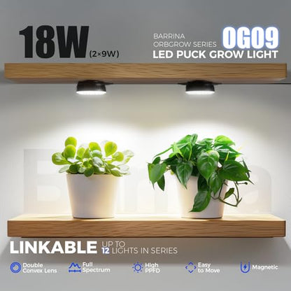 Barrina Orbgrow OG09 Puck Grow Light, 18W(2 x 9W), 5000K, 2 Packs, Black - color: 5000K-Black Cover, size: 2 Packs without Timer