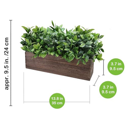 Winlyn 14" Artificial Boxwood Plants in Rectangular Wood Planter Farmhouse Greenery Arrangement Centerpiece Faux Potted Herb Plant for Wedding Dining Room Table Kitchen Windowsill Mantel Shelf Décor