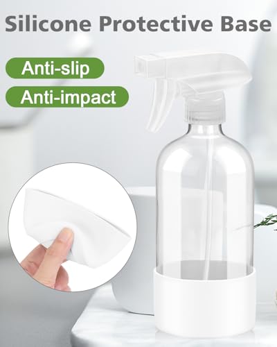 Glass Spray Bottles for Cleaning - 16 oz Spray Bottles with Silicone Sleeve - color: White