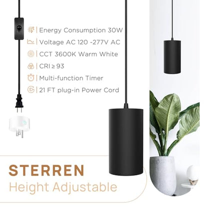STERREN Hanging Grow Lights,Plug in Pendant Light for Indoor Plants - color: Black