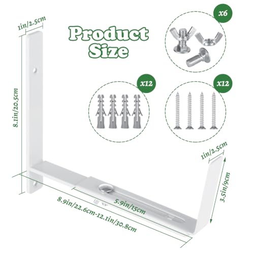 6PCS Adjustable Window Box Brackets, Heavy Duty Planter Box Brackets (6 to 12 in), Wall Mount Flower Box Brackets for Balcony, Fences, Patio, and Garden- White