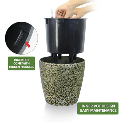 Dexceder 11x10 Self Watering Planter (Black Gold Crackle) - color: Black Gold, size: 11x10