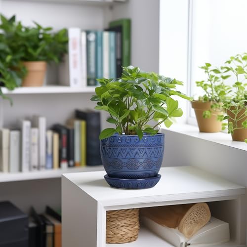 G EPGardening Pot for Plants, 5 Inch Ceramic Planter, Blue - color: Triangle Blue