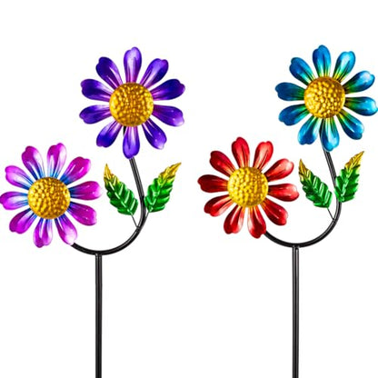 Viveta 2 Pack Flower Wind Spinners, Metal Wind Sculptures - color: Colorful Flower