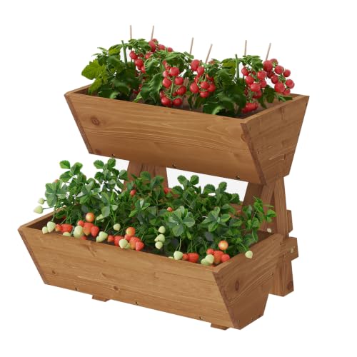 Wooden Vertical Raised Garden Bed with Legs, Tiered Planter Box, Vertical Garden Planter,Wood Plant Stand Wood Flower Rack for Patio, Balcony, Freestanding. (Brown-2 Tiers) - color: Brown, size: 2 tiers-Small