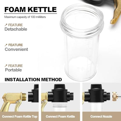 High Pressure Hose Nozzle with Soap Dispenser,Foam Gun Car Wash Sprayer - color: Gold Plus