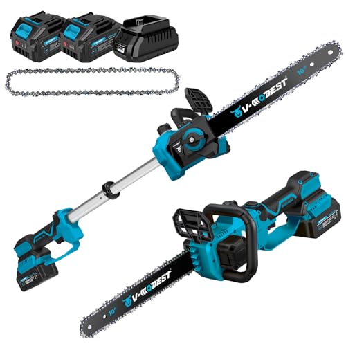 21V Battery Powered Chainsaw 10 Inch Brushless Telescopic Chainsaw - color: 10-inch Blue Telescopic Chainsaw
