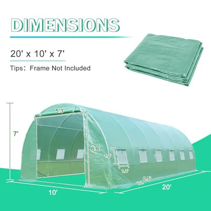 Aoodor 20'X10'X7' Greenhouse Replacement Cover - size: 20'X10'X7'