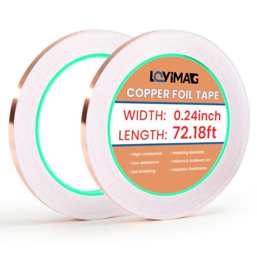 LOVIMAG Copper Tape (0.24 inch x 72 FT) 2 Pack HVAC Foil Anti Tarnish Strips - size: 0.24 inch x 72 ft