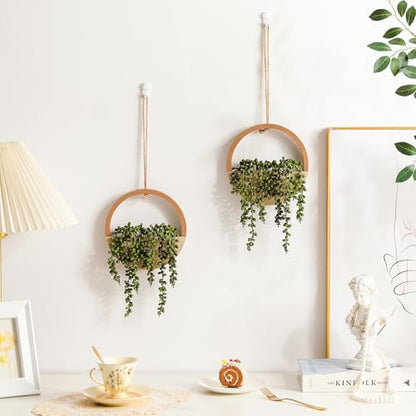 2 Pack Fake Plants Artificial Wall Hanging Succulents Plant - color: Wood Color, size: 2 Pcs