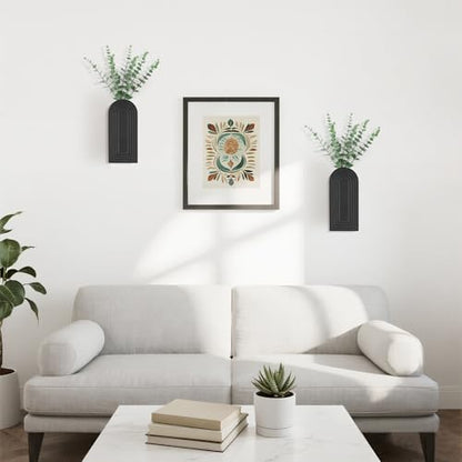 Dahey Wood Wall Planter Vase with Fake Eucalyptus Plants Boho Wall Decor - color: Black
