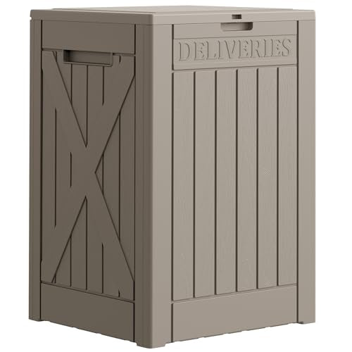 JUMMICO 52 Gallon Resin Package Delivery Box Lockable&Waterproof - color: Light Brown