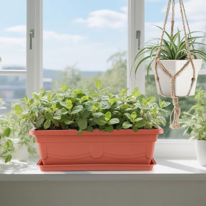 2-Pack 17" Window Box Planters & 4-Pack 7" Square Pots, 4p Square Planters with Built-in Drainage & Stopper, 2p Rectangular Flower Boxes, Heavy-duty Flower Pots BPA-Free for Indoor Outdoor Gardening