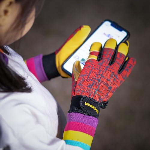 Kids Genuine Leather Work Gloves Age 2-12, Touchscreen, Reflective - color: Red, size: Small (3-6 Years Old)