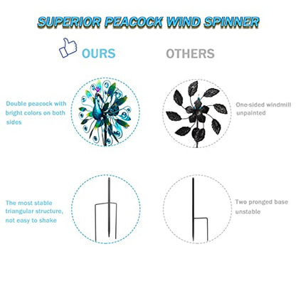 58" Peacock Wind Spinner,Metal Double Wind Sculpture - color: A-1-peacock