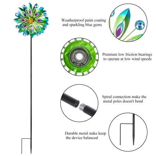 Viveta Kinetic Wind Spinner, 53 inch Outdoor Metal Wind Spinners for Yard and Garden, Double Windmill with Stable Stake - color: C-green-1 Pack