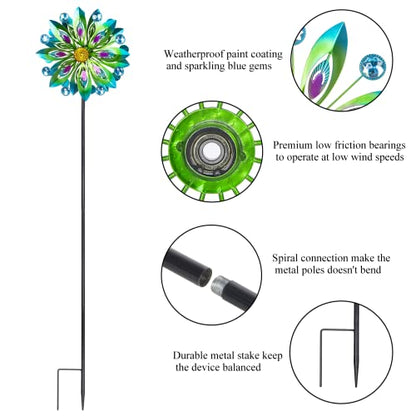 Viveta Kinetic Wind Spinner, 53 inch Outdoor Metal Wind Spinners for Yard and Garden, Double Windmill with Stable Stake - color: C-green-1 Pack