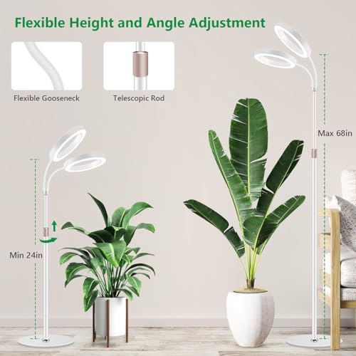 Aumtrly Large Plant Grow Light Indoor, 2 Head Full Spectrum, with 68" Stand - size: 2 head 68inch/white