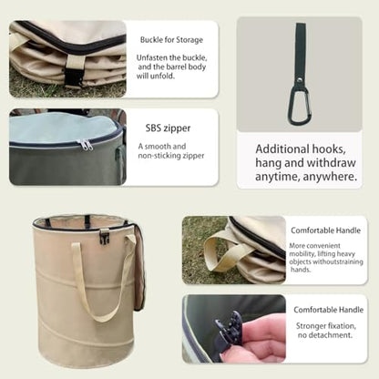 Collapsible Trash can with lid,Foldable Camping Trash can,Pop-up Trash can with lid,Outdoor Trash can with lid,Clothes and Toys Recycle bin,Thickened, Solid, Durable,Attached Hook (Black) - color: black