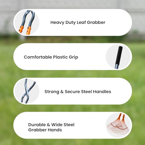Leaf Grabbers for Yard Work, Leaf Picker Upper Grabber with Long Steel Handle & Wide Steel Claw, Cushioned Grip, Leaf Pickup Tools for Leaves, Lawn Clippings, Twigs Yard Waste