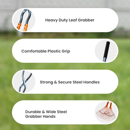 Leaf Grabbers for Yard Work, Leaf Picker Upper Grabber with Long Steel Handle & Wide Steel Claw, Cushioned Grip, Leaf Pickup Tools for Leaves, Lawn Clippings, Twigs Yard Waste