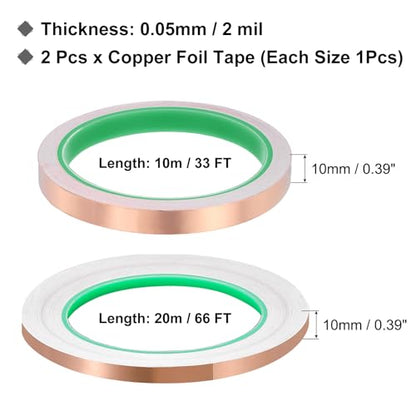 PATIKIL Copper Foil Tape (0.39" x 33/66FT) (1Set) Double Conductive Tape - size: 0.39 Inch x 33/66FT