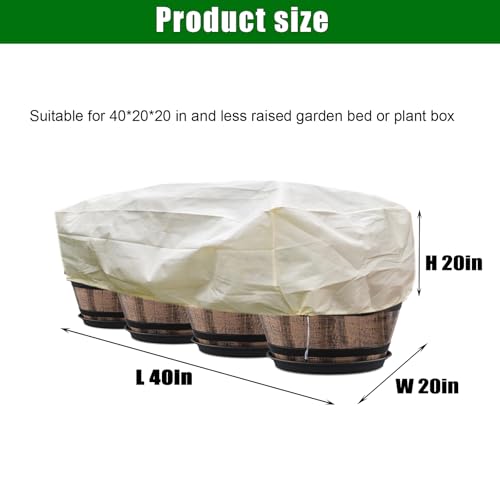 Plant Freeze Protection Cover,2Pack Rectangular Planter Frost Pot Cover,Frost Blankets with Drawstring for Garden Outdoor Balcony Windowsill and Raised Beds(3.2 * 1.6 * 1.6ft, Beige)