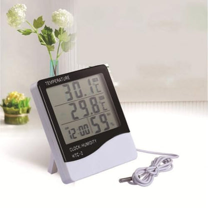 Temperature Humidity Meter, LCD Digital Indoor Outdoor Thermometer Hygrometer with Clock & Sensor Wire, Humidity Monitor for Home, Reptile, Greenhouse, Basement