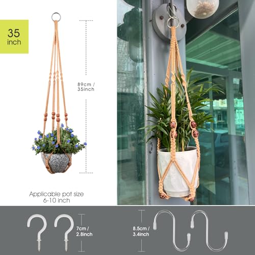 RIFNY Macrame Plant Hanger Indoor, Hanging Plant Holder, Brown, 3 PCS - color: Brown, size: 35 Inch 3pcs