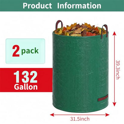 for 2 Pack-132 Gallon Reusable Yard Waste Bags Lawn and Leaf Bags - size: 1 Count (Pack of 2)