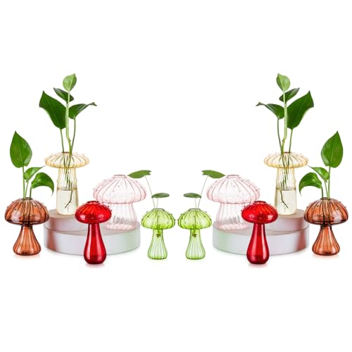 Hewory Plant Propagation Stations: 10PCS Colored Glass Mushroom Vase Jars - color: Colorful-10pcs