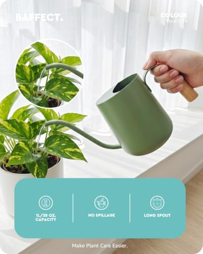Baffect Watering Can Indoor Plants with Long Spout, 1L / 35oz (Sage Green) - color: Sage Green