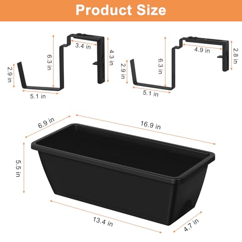 ETELI Railing Planter Hanging Planter Box with Brackets Set 6, Black - color: All Black