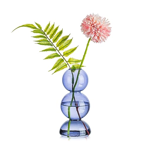 Glasseam Glass Bubble Vase, Cute Light Blue Vases for Flowers, Unique Small Flower Vases for Centerpieces, Ball Aesthetic Decorative Vase, Round Modern Vase for Home Decor Living Room Decorations - color: Light Blue, size: Single Vase (3 Balls)