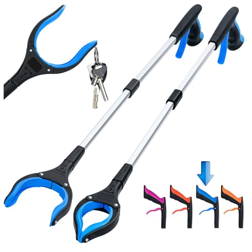 2-Pack Grabber Reacher Tool,32 Inch Foldable Reacher Grabber Pickup Tool with Strong Grip Magnetic,360°Rotating Anti-Slip Jaw,Trash Claw Grabber Tool,Grabbers for Seniors for Outdoor & Indoor (Blue) - color: Blue