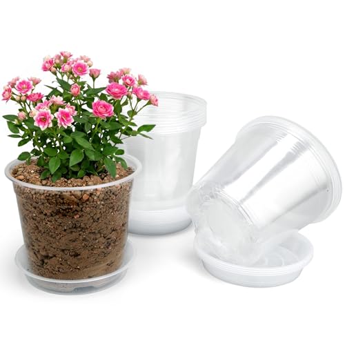 20 Pack 7 Inch Clear Nursery Pots with Drainage and Saucer, Clear Plastic Planter Pots for Plants, Flexible Seed Starting Pots for Succulents, Small Herbs, Annual Flowers (7 Inch) - size: 7 Inch